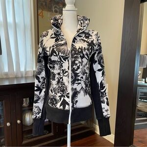 Lululemon Athletica Black and White Botanical Print Jacket
